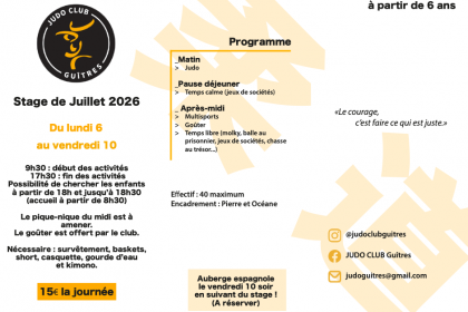 Stage de judo du 6 au 10 juillet 2026