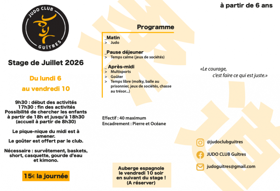 Stage de judo du 6 au 10 juillet 2026